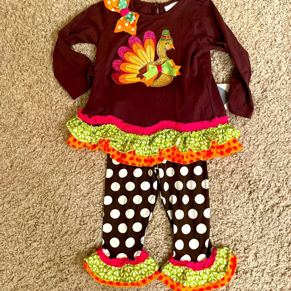 Rare Editions, Fall 2 piece outfit with Turkey design, Size 24 months - Picture 1 of 5